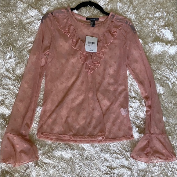 Forever 21 Tops - Forever 21 Sheer Pink Polka Dot Top size Large